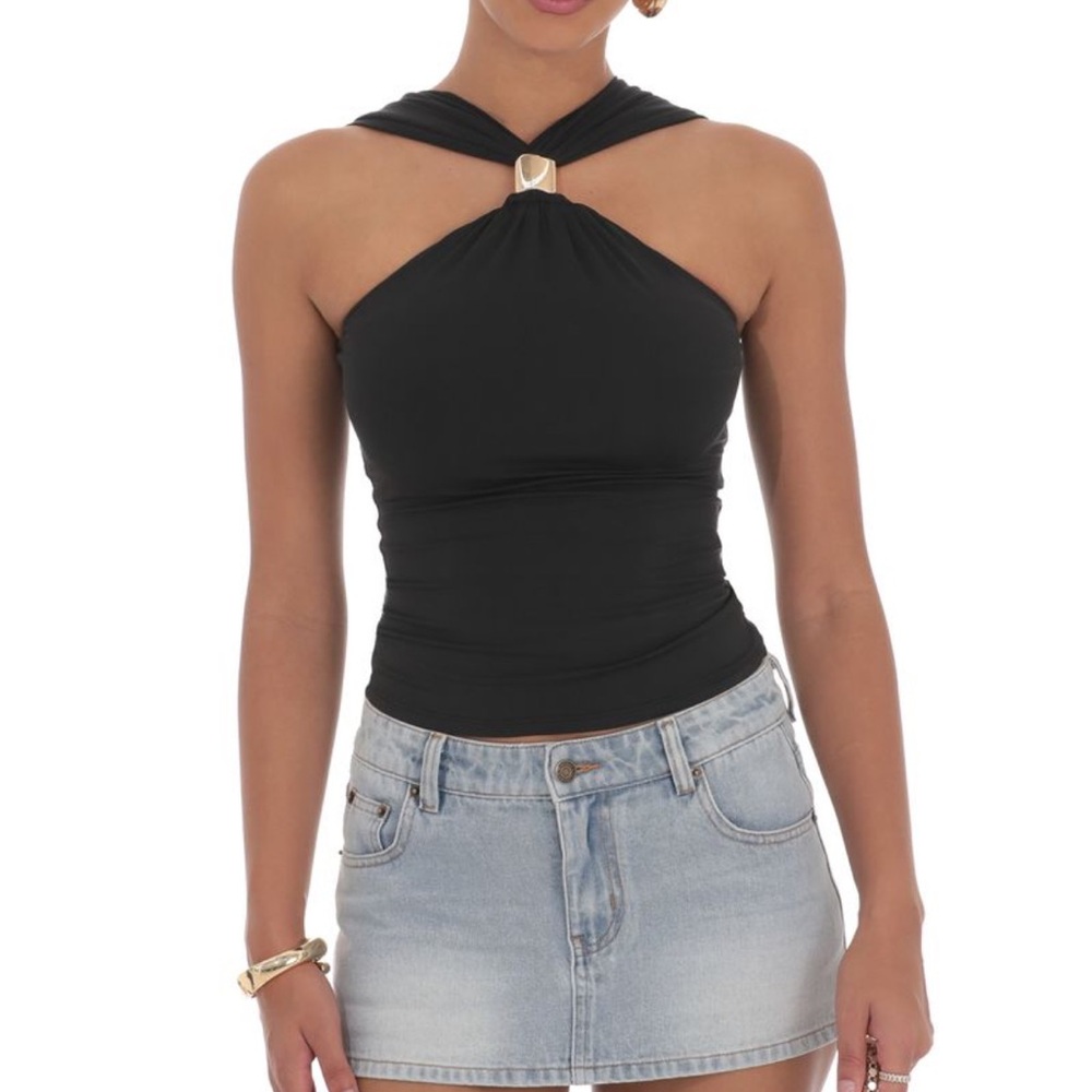 Lucy in the sky gold embellished top in black